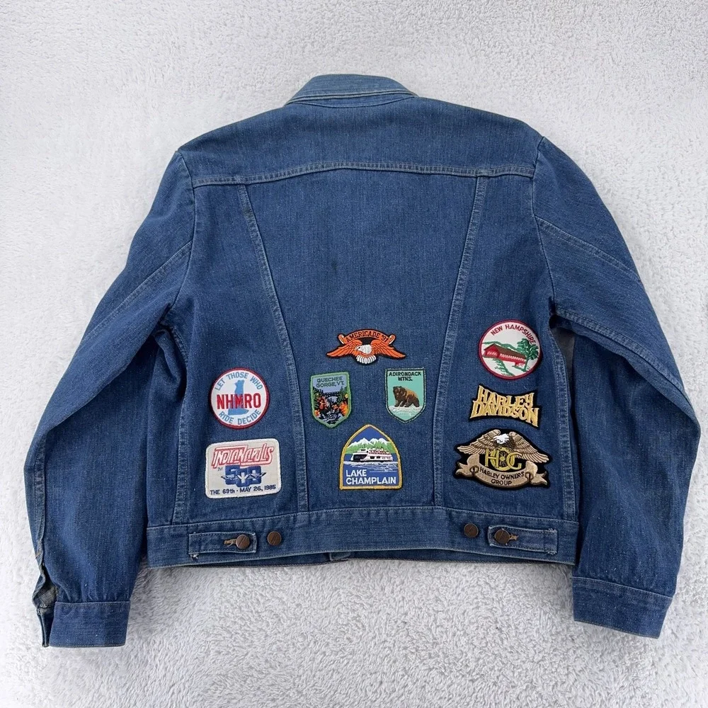 Vintage‎ 80s Maverick Sanforized Denim Jacket Mens 46 Motorcycle Patch Biker USA